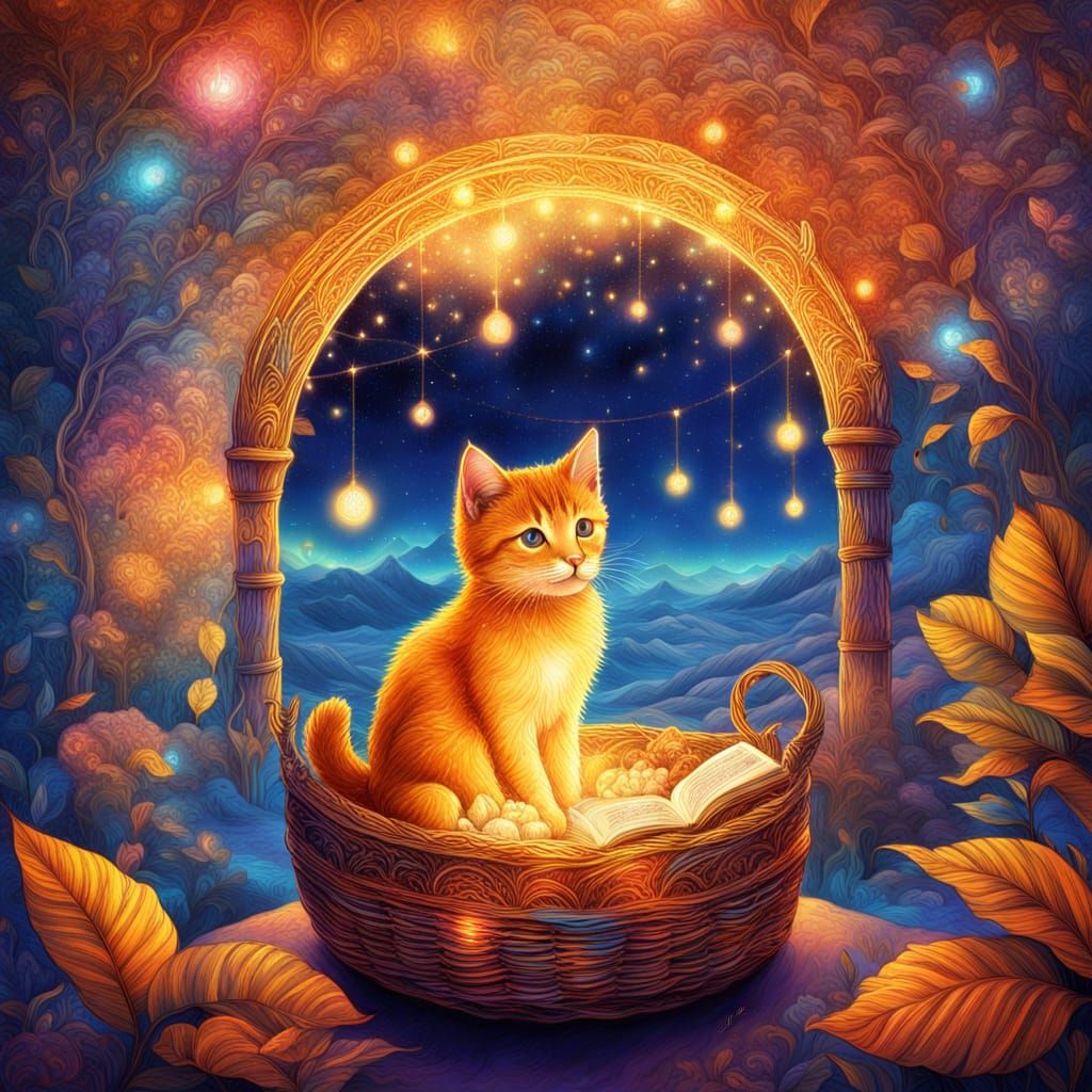 Cosmic Kitten Fantasy: Dreamlike Digital Art