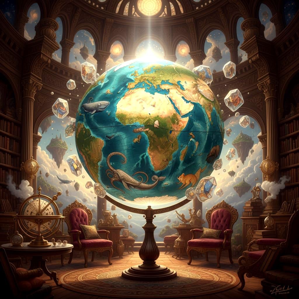 Ancient Earth Spherical Map with Victorian Stateroom