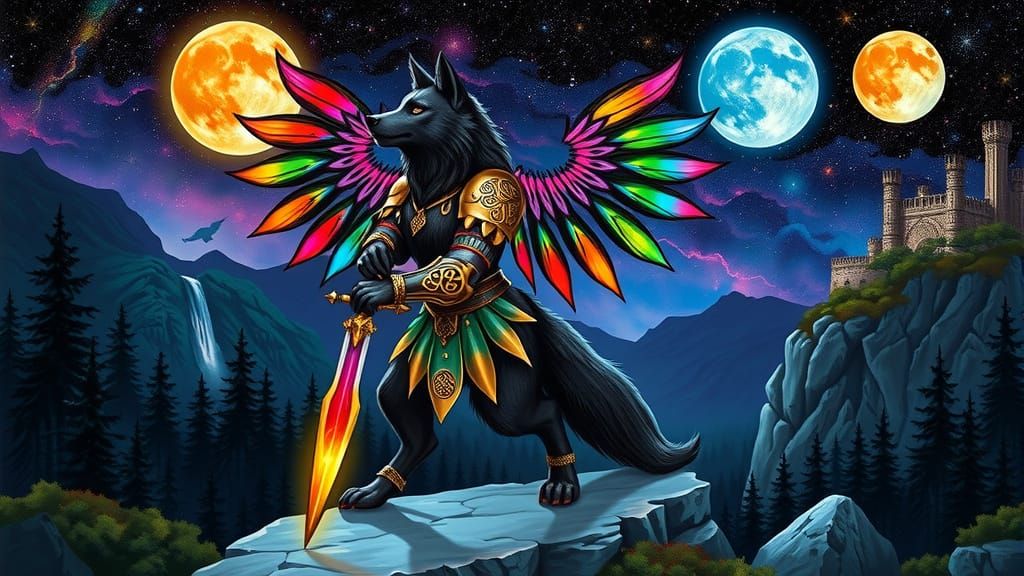 Armored Wolf Warrior in Fantasy Landscape