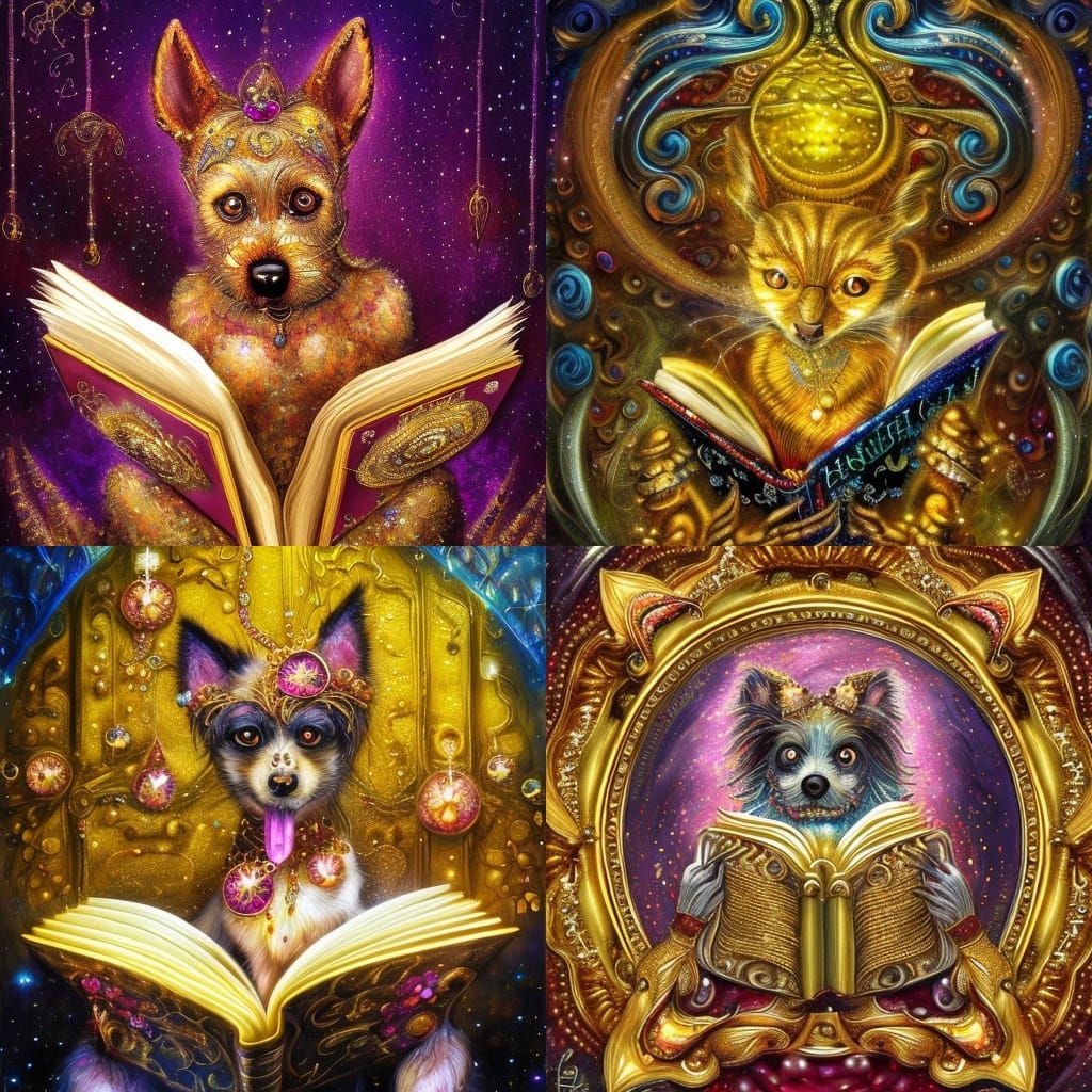 Scary Dog Reading Book in Fractal Digital Painting