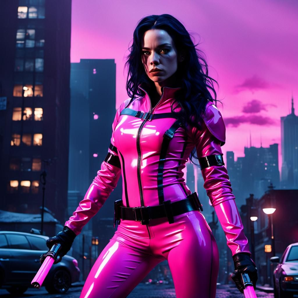 Pink-Haired Heroine in Crime-Ridden Cityscape