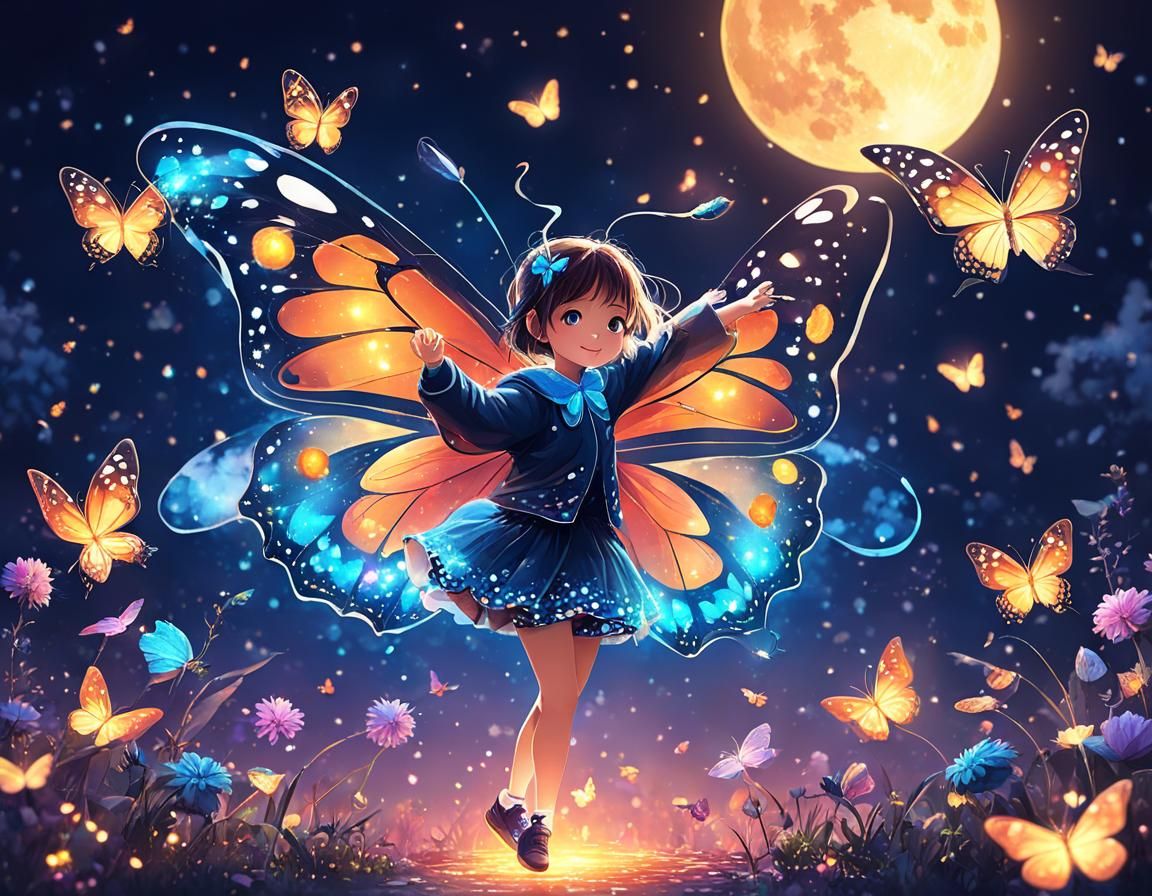 Magical Butterfly Night Scene