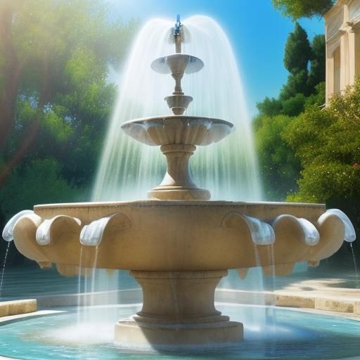 Sunlit Water Fountain in Greece