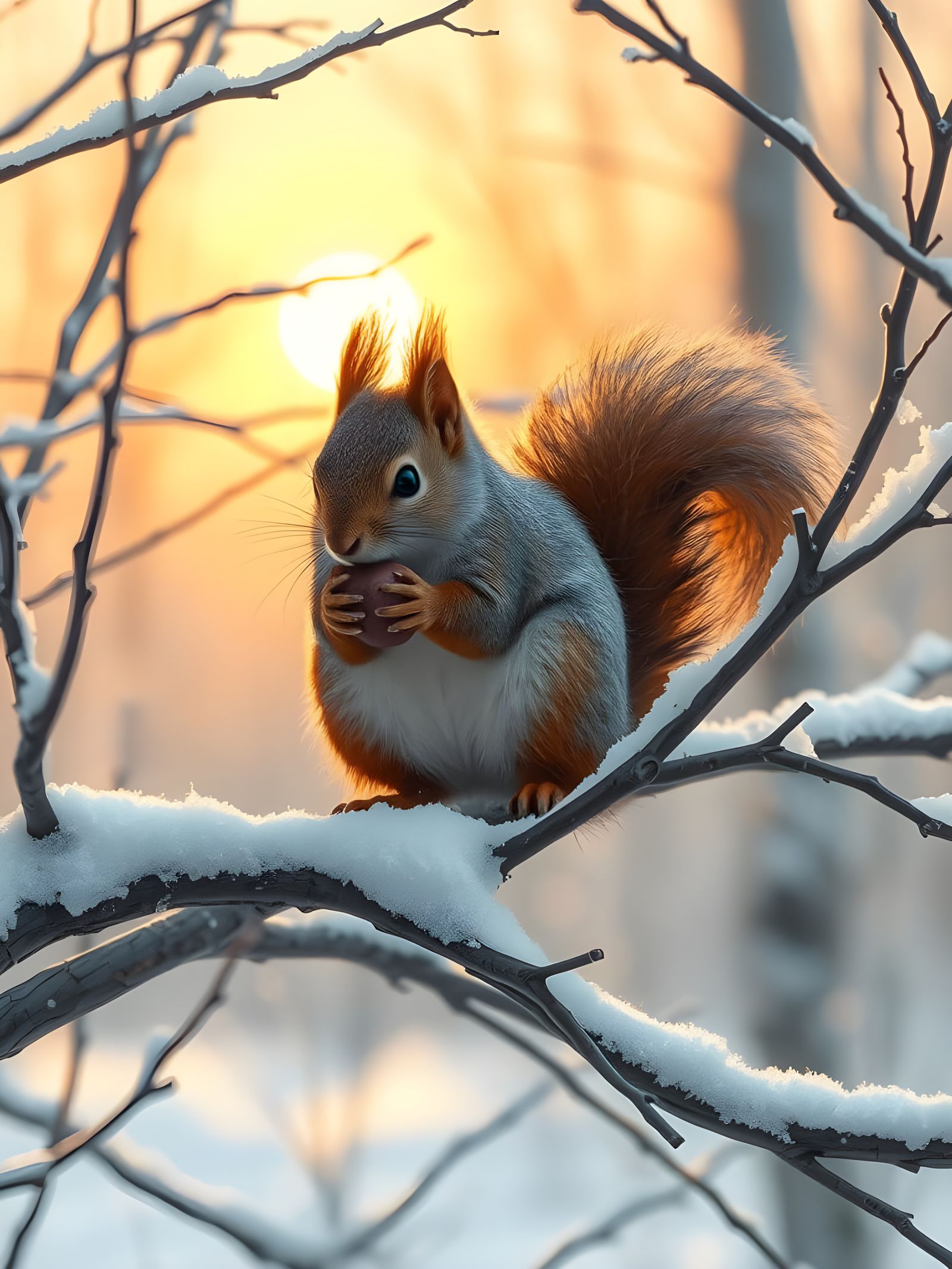 Squirrel in Winter Landscape