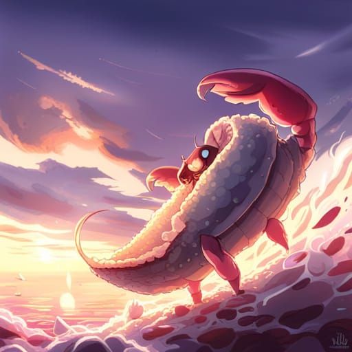 Anime Crab Creature with Bubbly Mouth