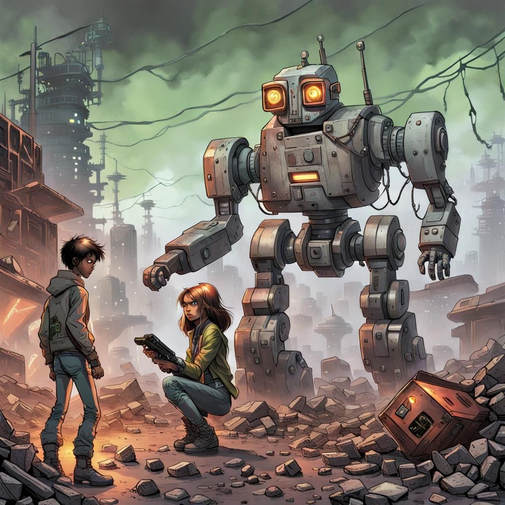 Mutant Children Discover Robot in Wasteland