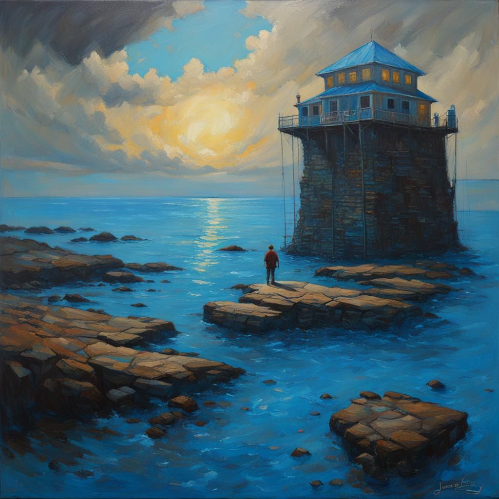 Cerulean Void: Oil Painting in Gurney Style