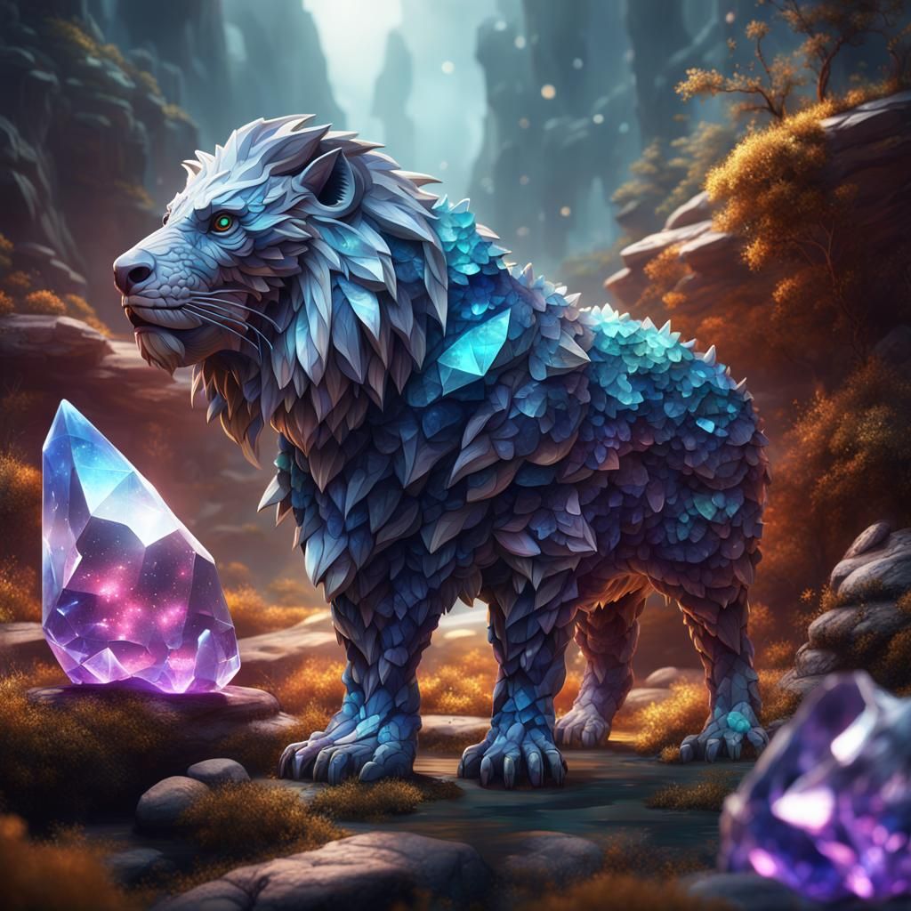 Crystalline Lion: Detailed Matte Painting
