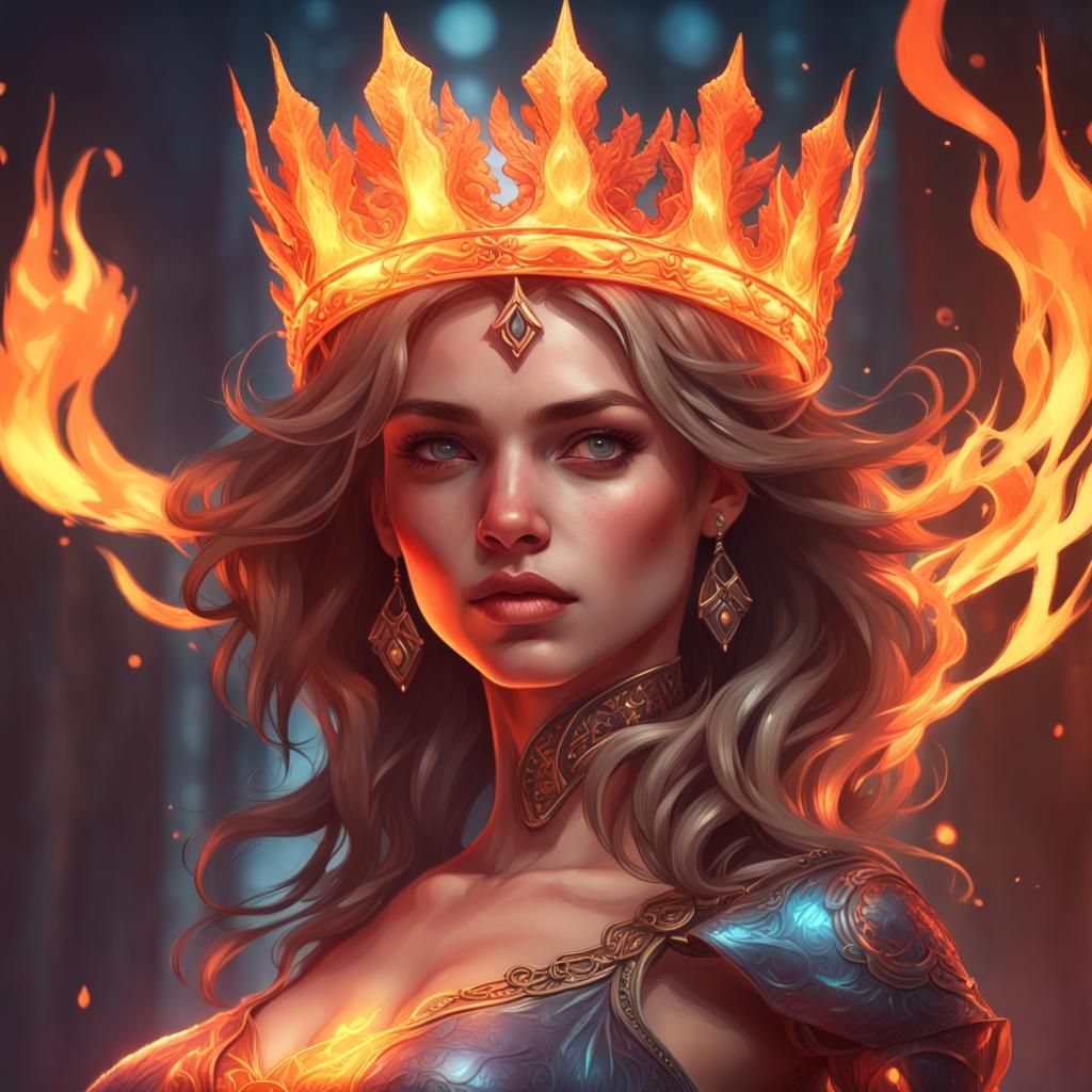 Fiery Queen Portrait in Hyperdetailed Style