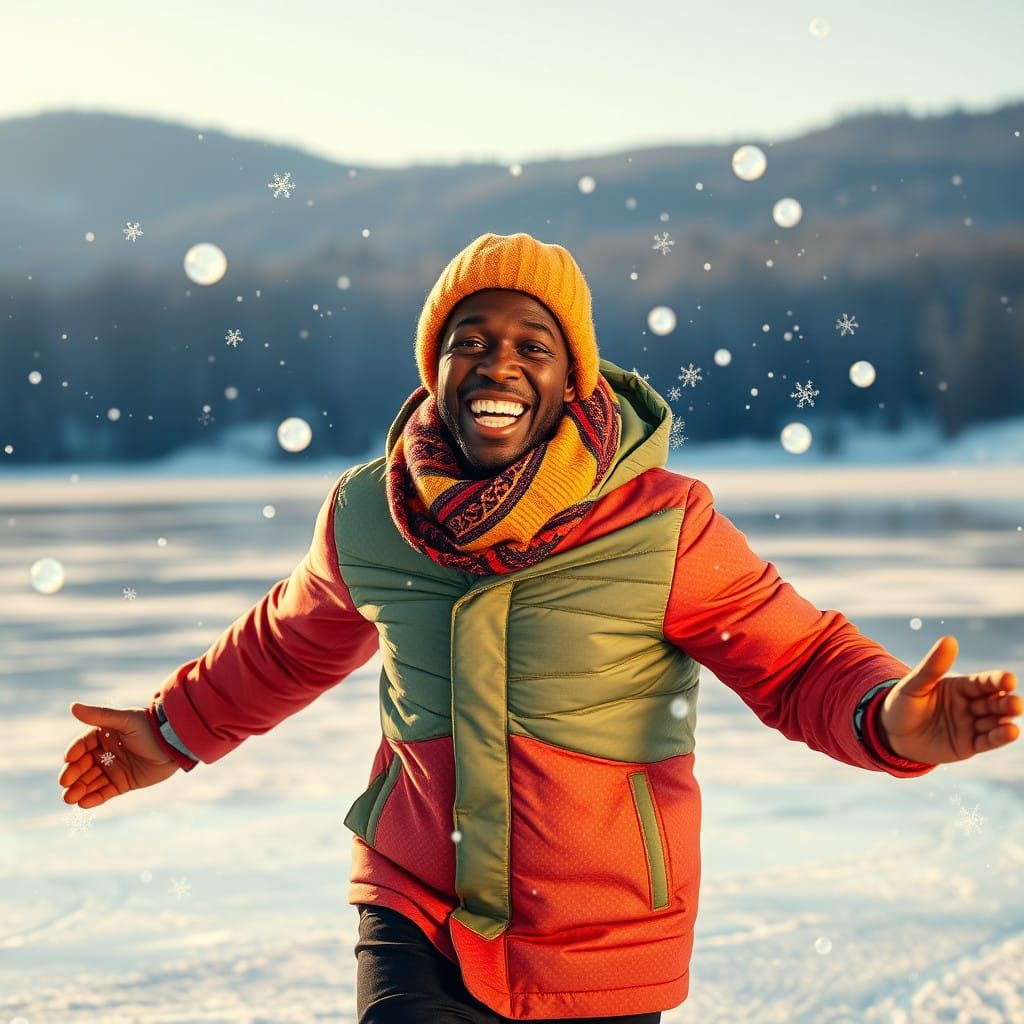 Joyful Winter Skater in Vibrant Attire