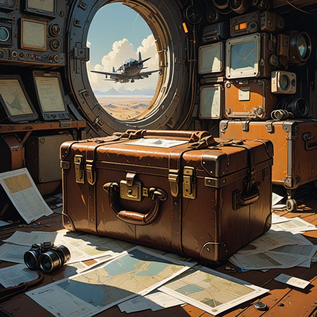 Vintage Pilot's Suitcase Filled with Dreams and Aviation Asp...