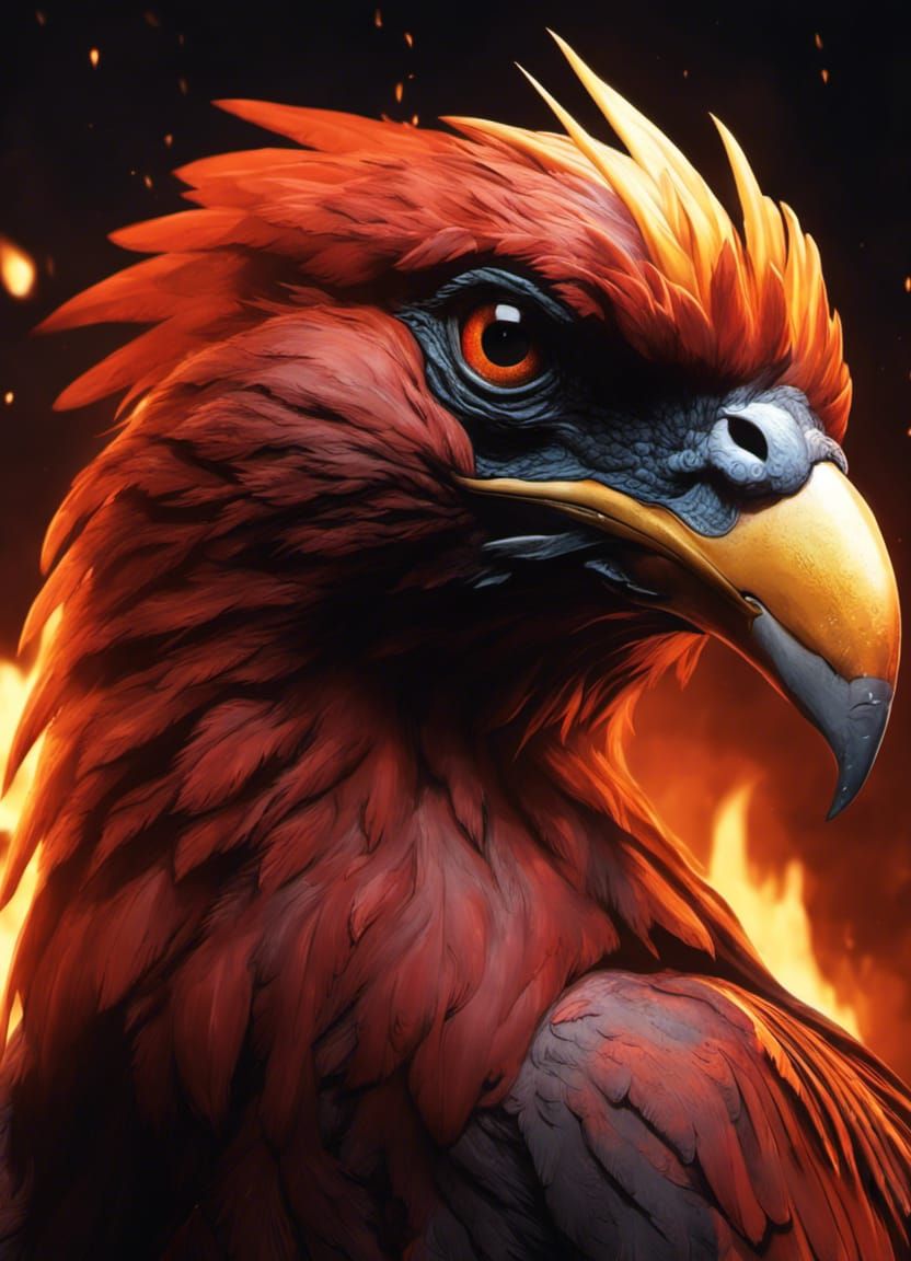 Fiery Bird-Headed Monster in Digital Art Style