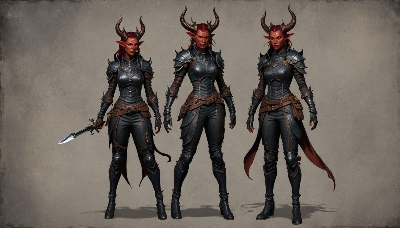 Tiefling Warrior in Dark Fantasy Landscape