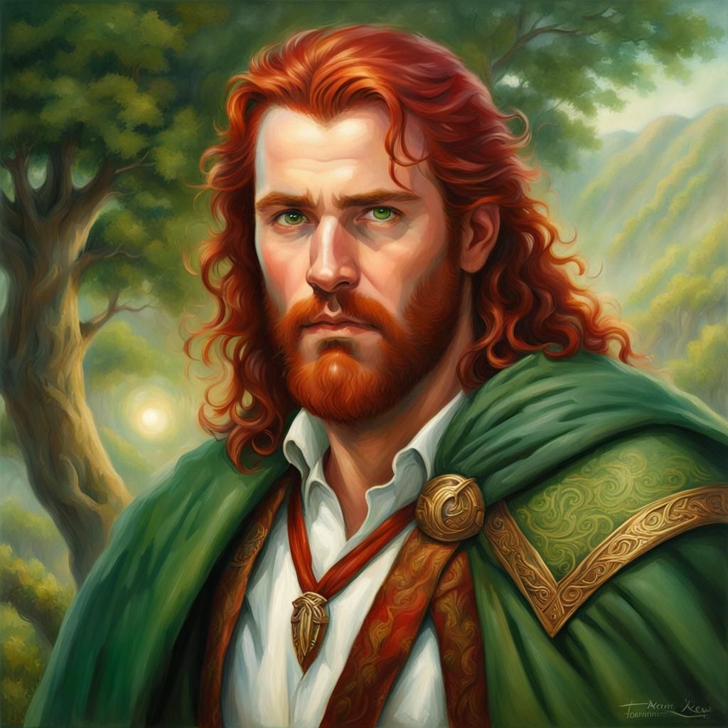 Fiery Red Haired Man Portrait in Ethereal Fantasy Style