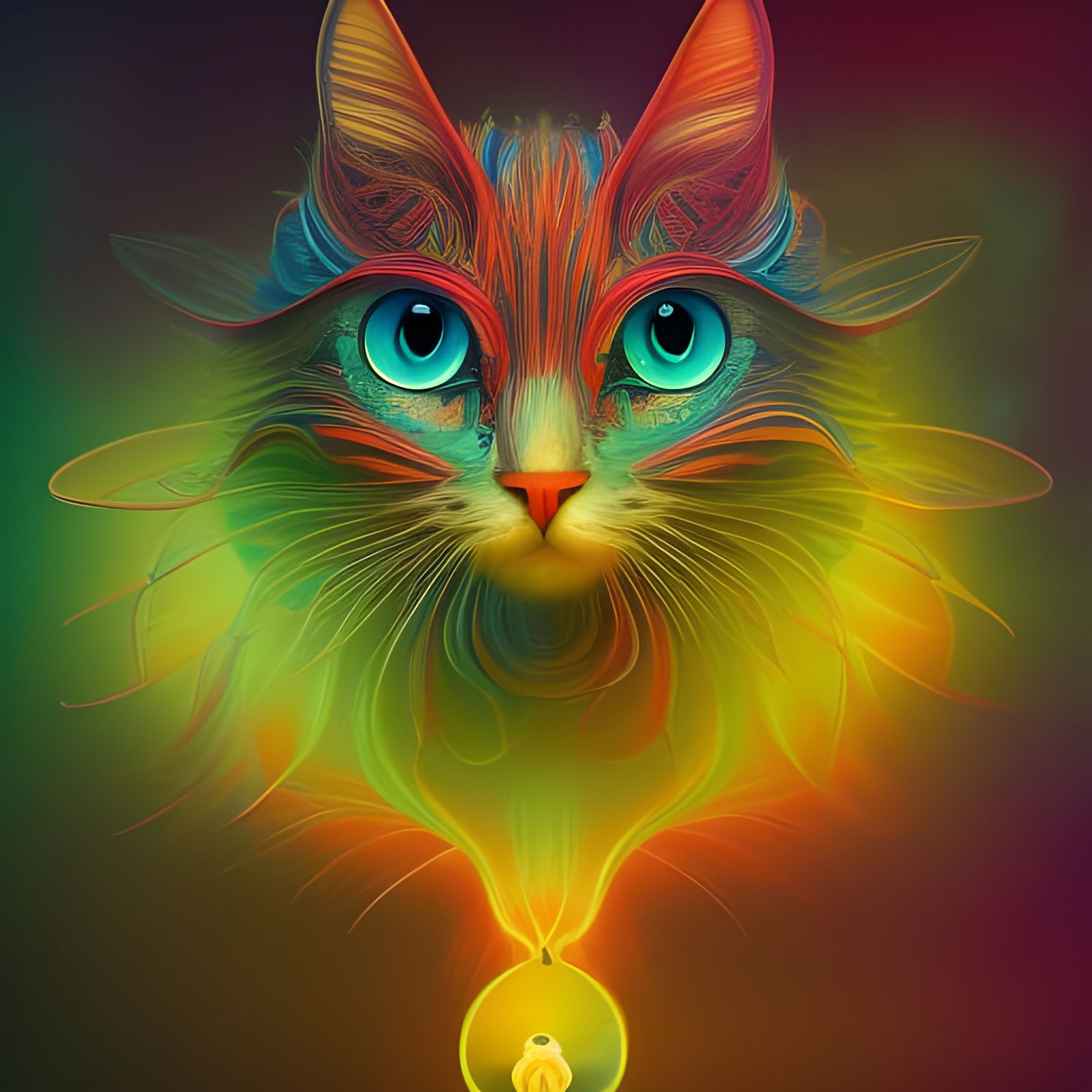 Neon Wire Cat: Intricate 3D Illustration