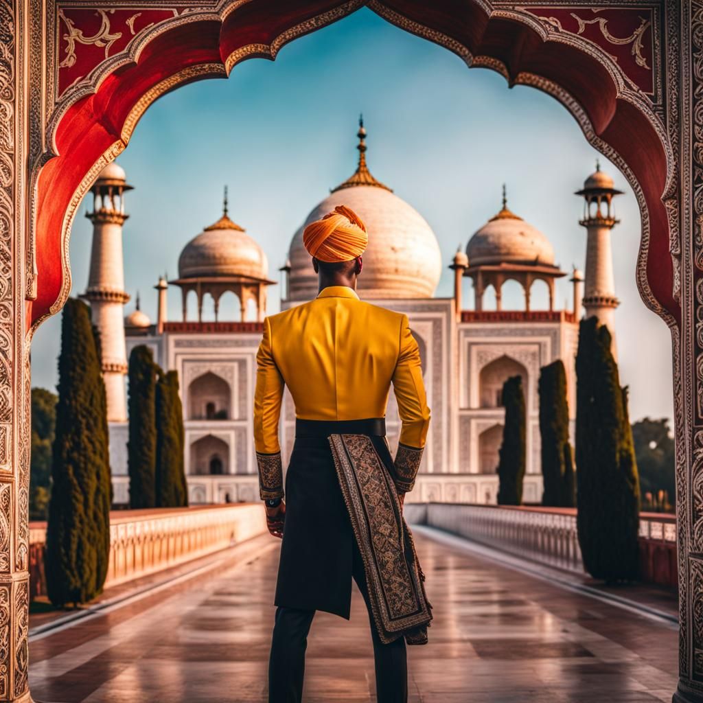 Male Model Posing at the Taj Mahal