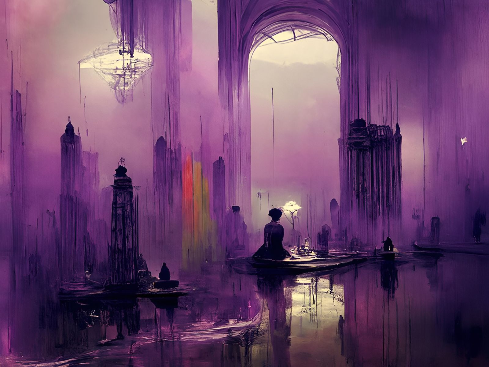 Surreal Ballroom Scene in Digital Illustration Style