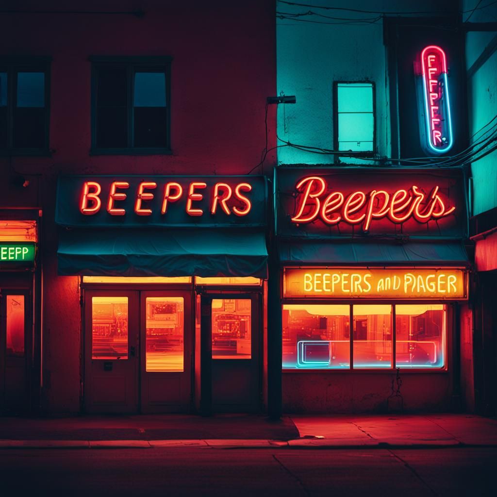 Retro Neon Sign Art of Beepers & Pagers