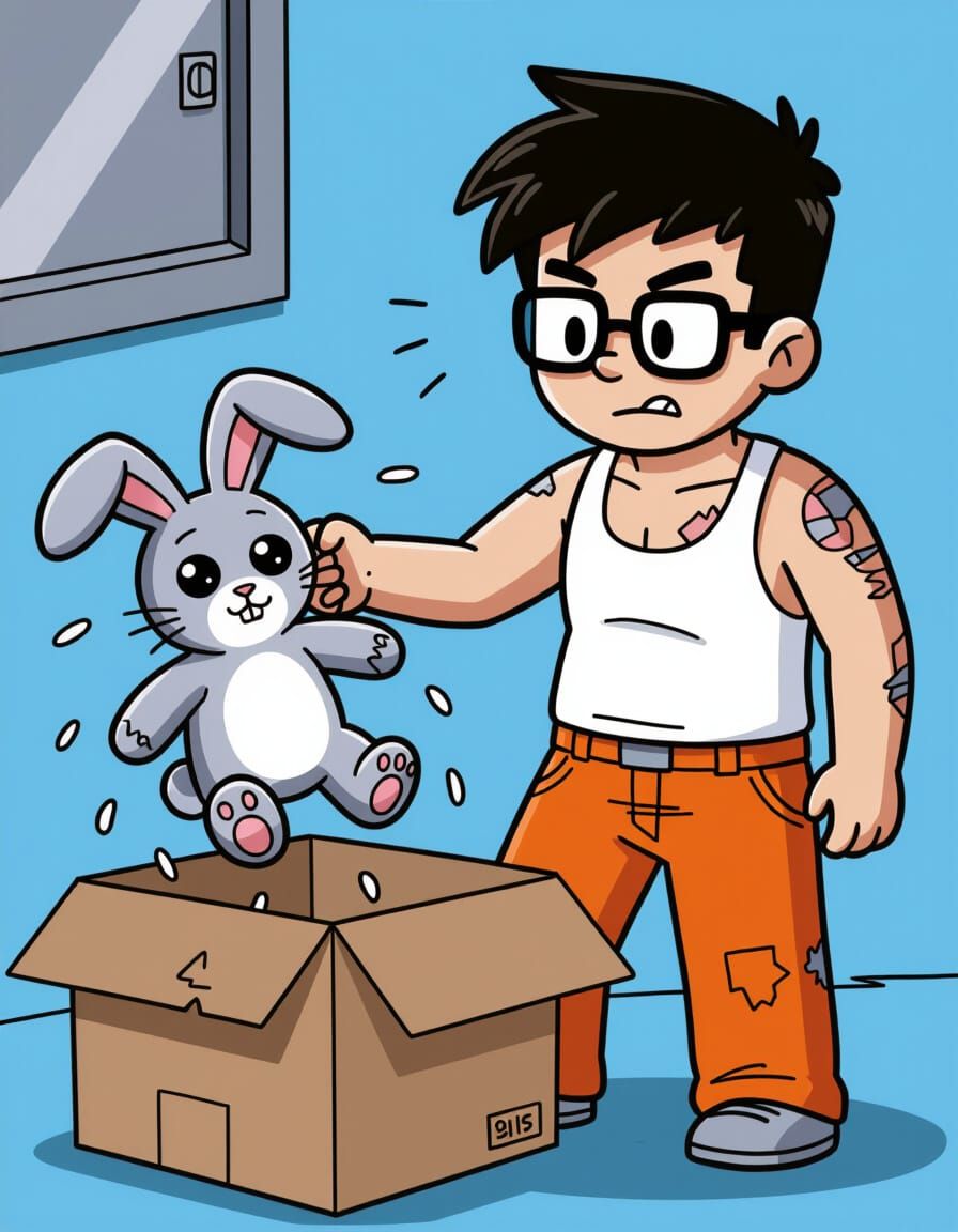 John Egbert Drops Rabbit Doll Into Box As Con Air Character
