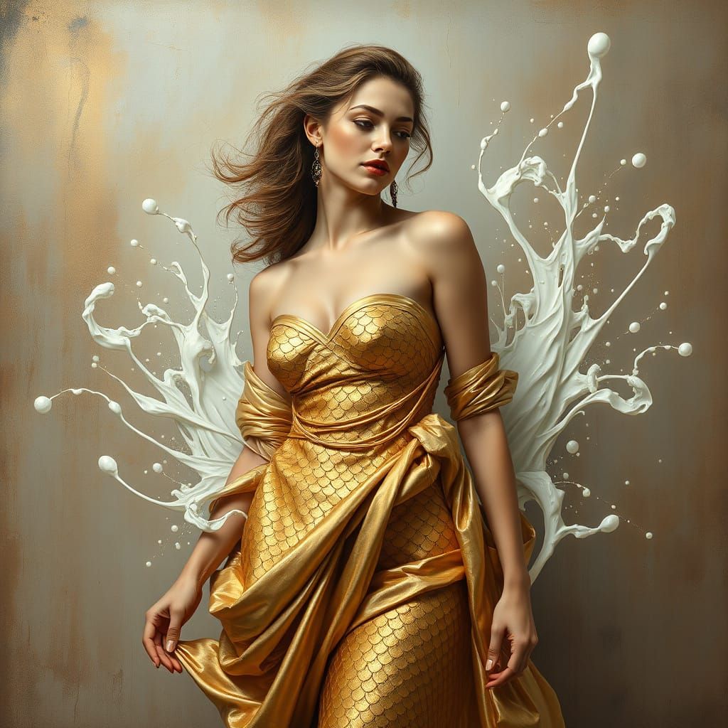 Glamorous Beauty in Fractal Surrealism Oil Painting