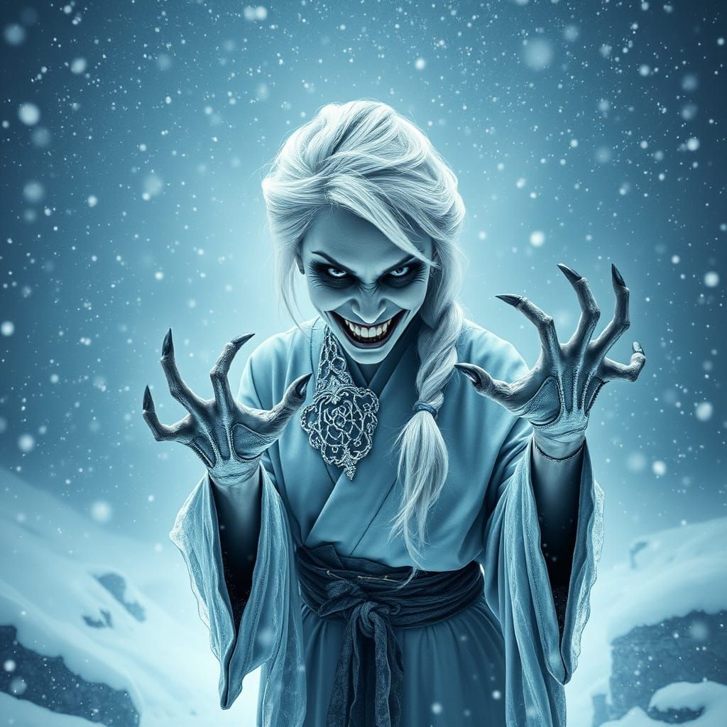Eldritch Elsa in a Haunting Yuki Onna Portrait