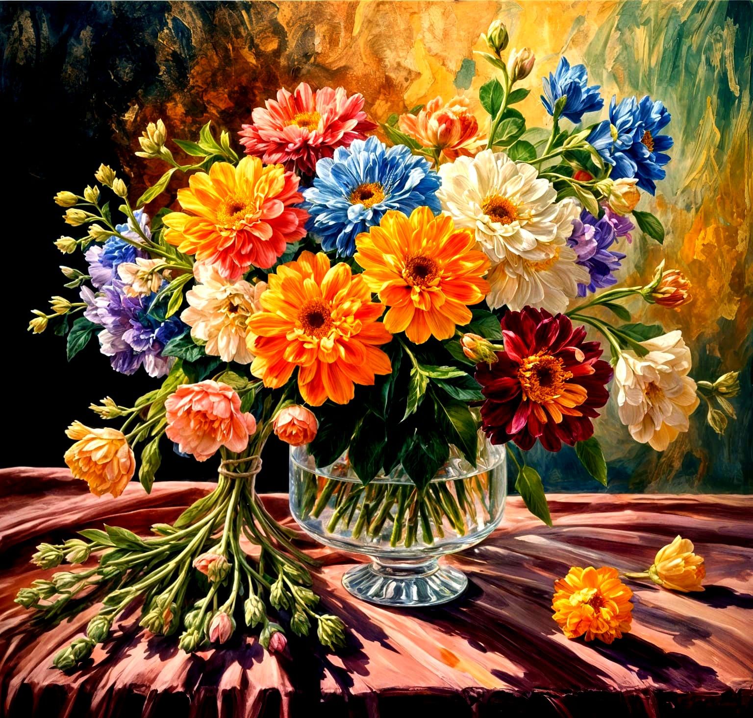 Birth Month Flowers Bouquet in Oil Painting Style