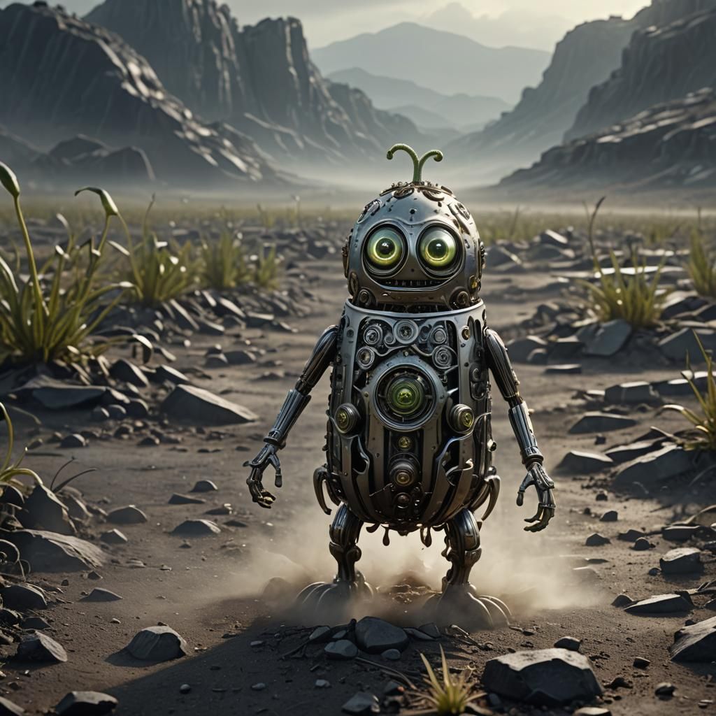 Mechanical Zucchini Ghost in Sci-Fi Landscape