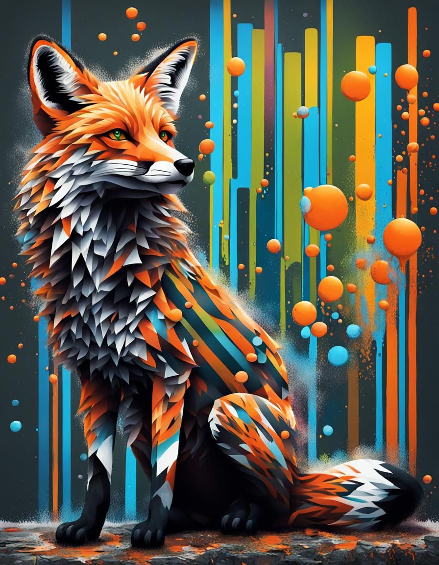Binary Fox Digital Art in Graffiti Style