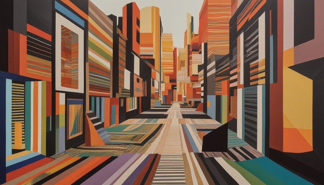 Surreal Geometric Cityscape in Black and White Minimalist St...