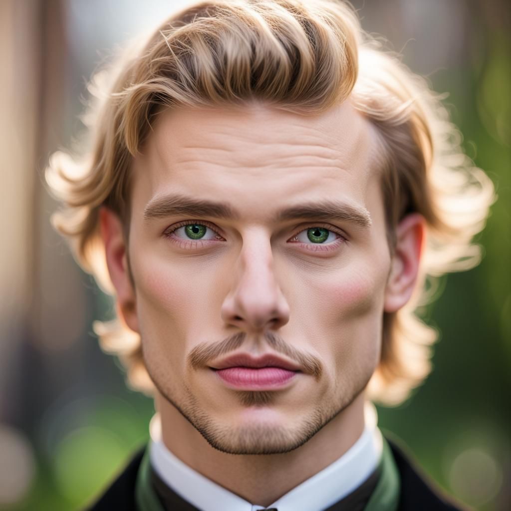 Victorian Man Portrait with Green Eyes, Professional Photogr...