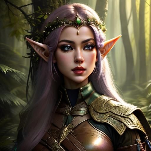 Hyperrealistic Elf Warrior Portrait in Forest