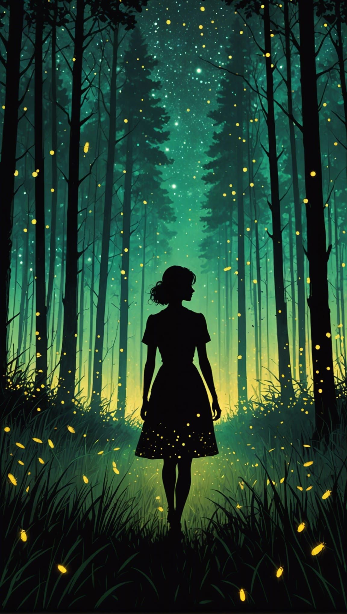Firefly Forest Dear Silhouette in Fantasy Style