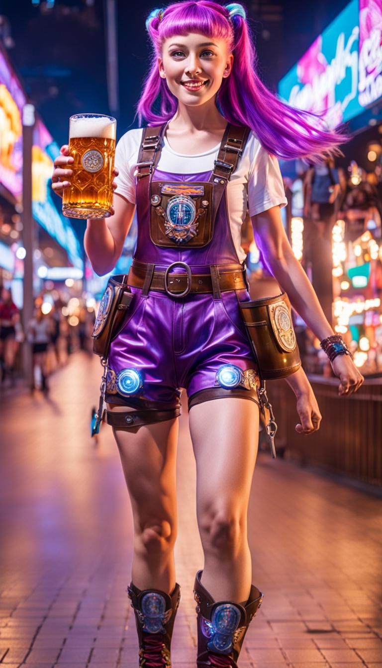 German Alien Celebrating Oktoberfest 2525 in a Cosmic Cantin...