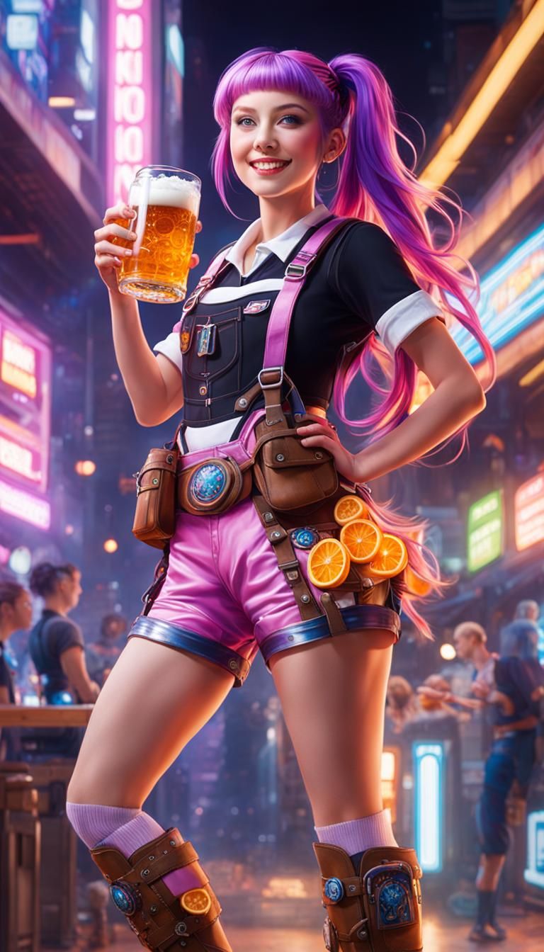 German Alien Celebrating Oktoberfest 2525 in a Cosmic Cantin...