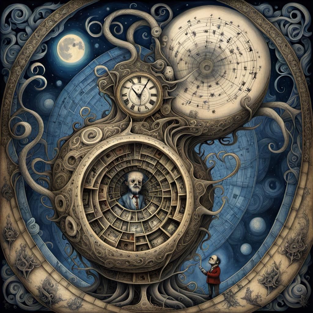 Labyrinth Heart: Ornate Blueprint Drawing in Pen and Ink