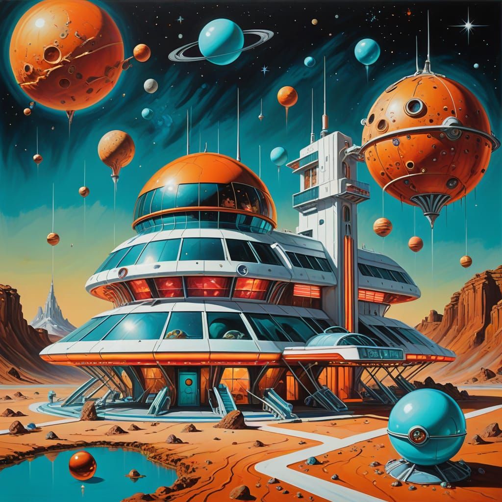 Surreal Futuristic Space Hotel in Orbit, Dali Style