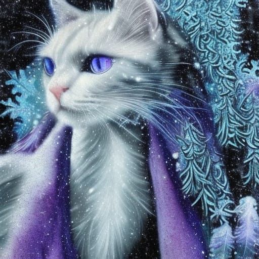 Winter Cityscape with Tortie Cat in Renaissance Style