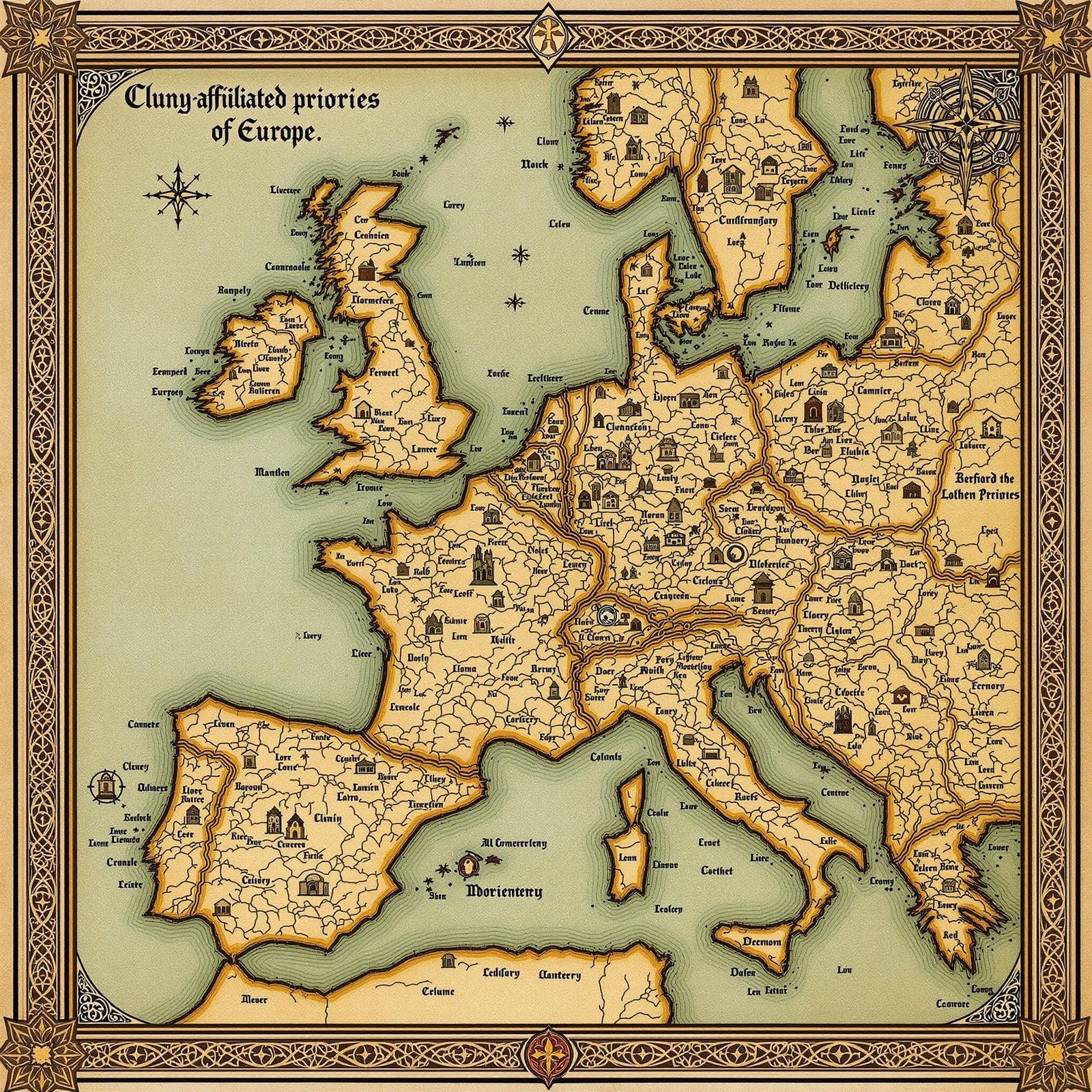 Medieval-Style Map of Cluny-Affiliated Priories