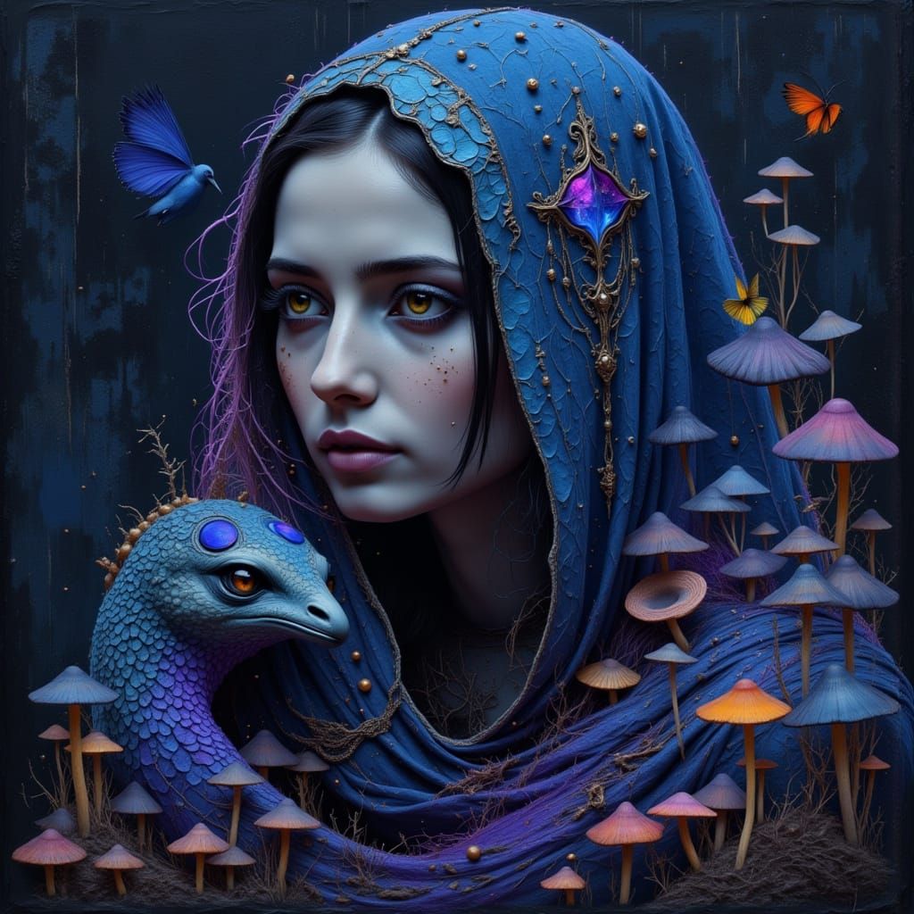 Girl Hugging Wraith Creature in Dreamlike Style