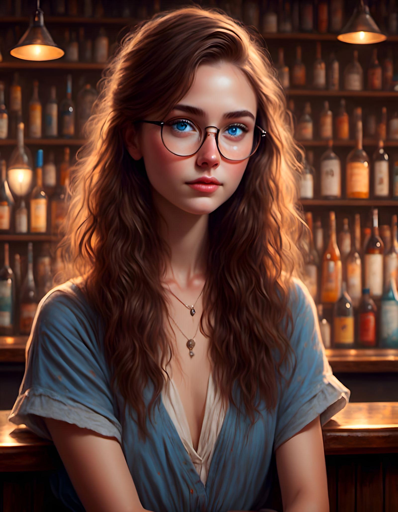 Blue-Eyed Woman Portrait in Hipster Style