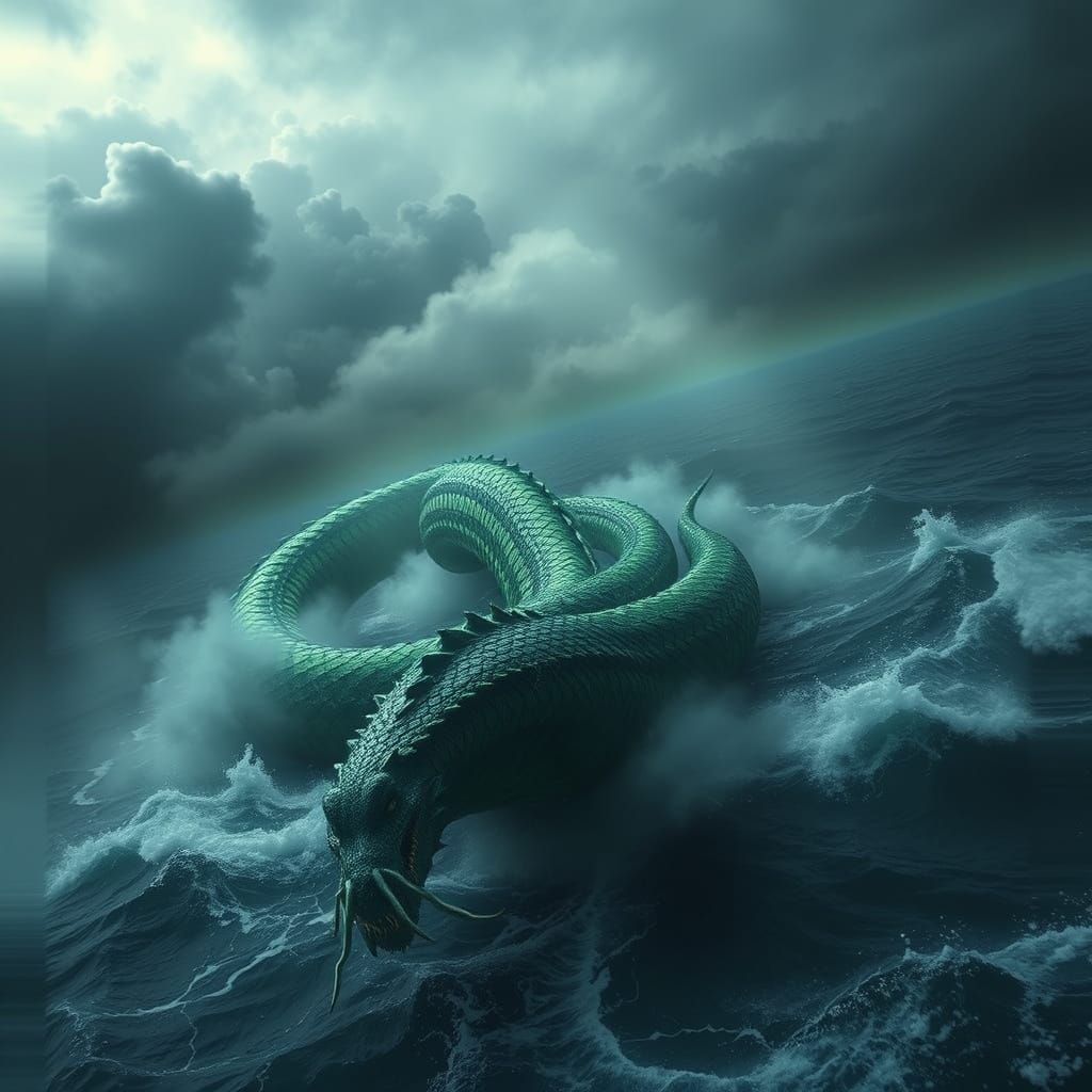 Colossal Sea Serpent Undulating Through Dark Ocean