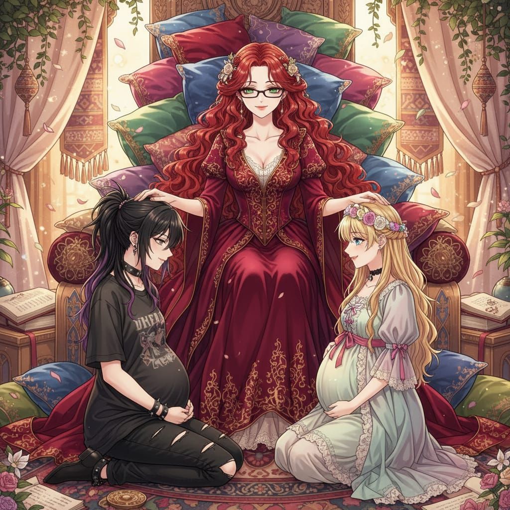 Shoujo Anime Style Portrait: Woman with Red Hair and Glasses