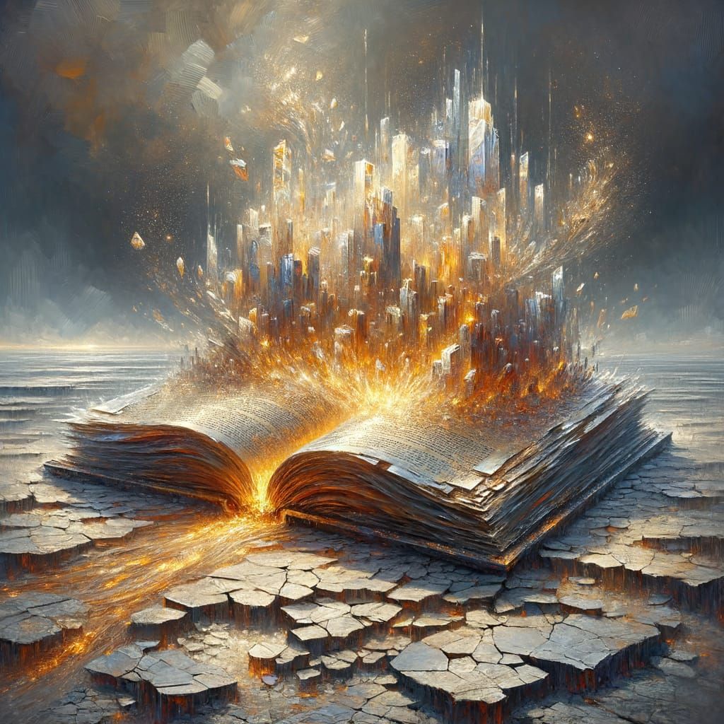 Colossal Crystallized Book Aglow with Golden Light