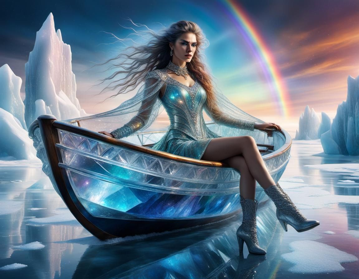 Crystalline Woman on Frozen Sea: Surreal Splash Art