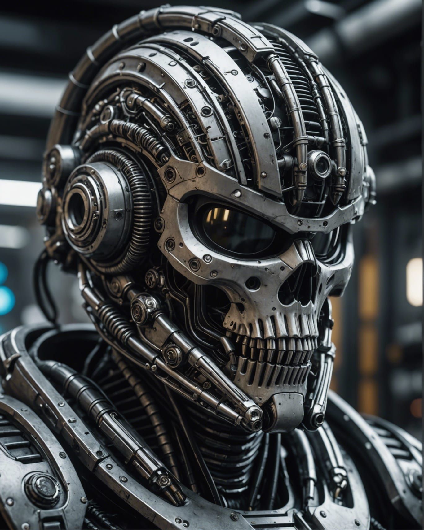 Warrior in Biomechanical Helmet Rendered in Unreal Engine