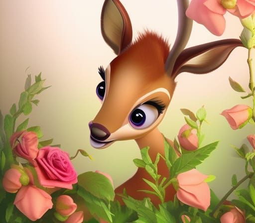 Bambi Smelling Roses: Pixar-Style 3D Art