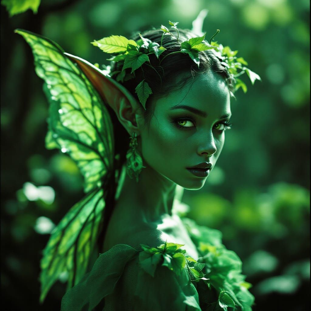 Envy Fairy Goblin With Ivy Wings and Emerald Dress