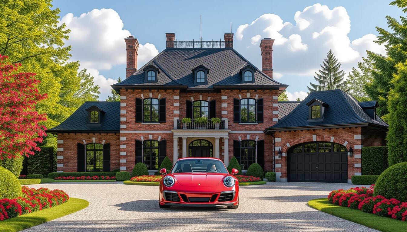 Victorian Chateau With Red Porsche 911 Carrera