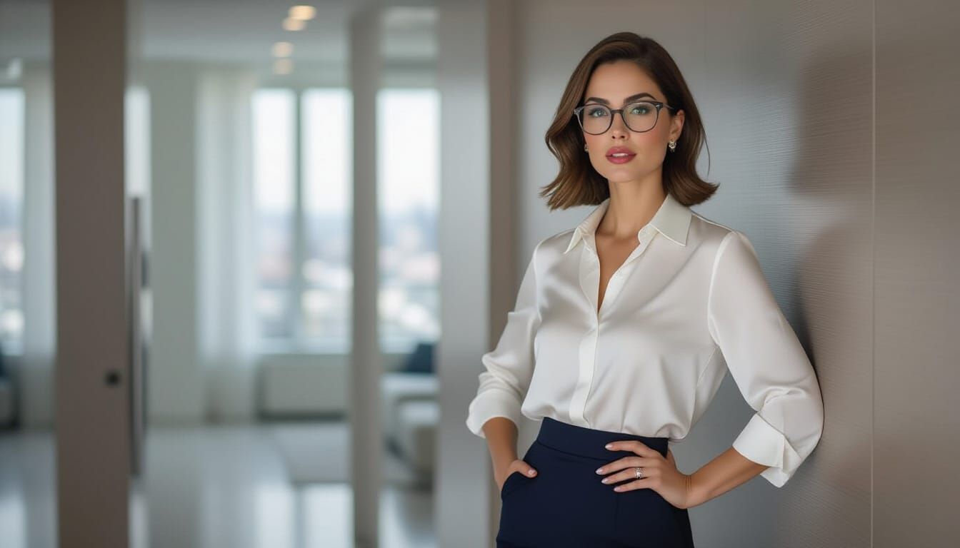 Stylish Woman in Office Doorway, Art Nouveau Style