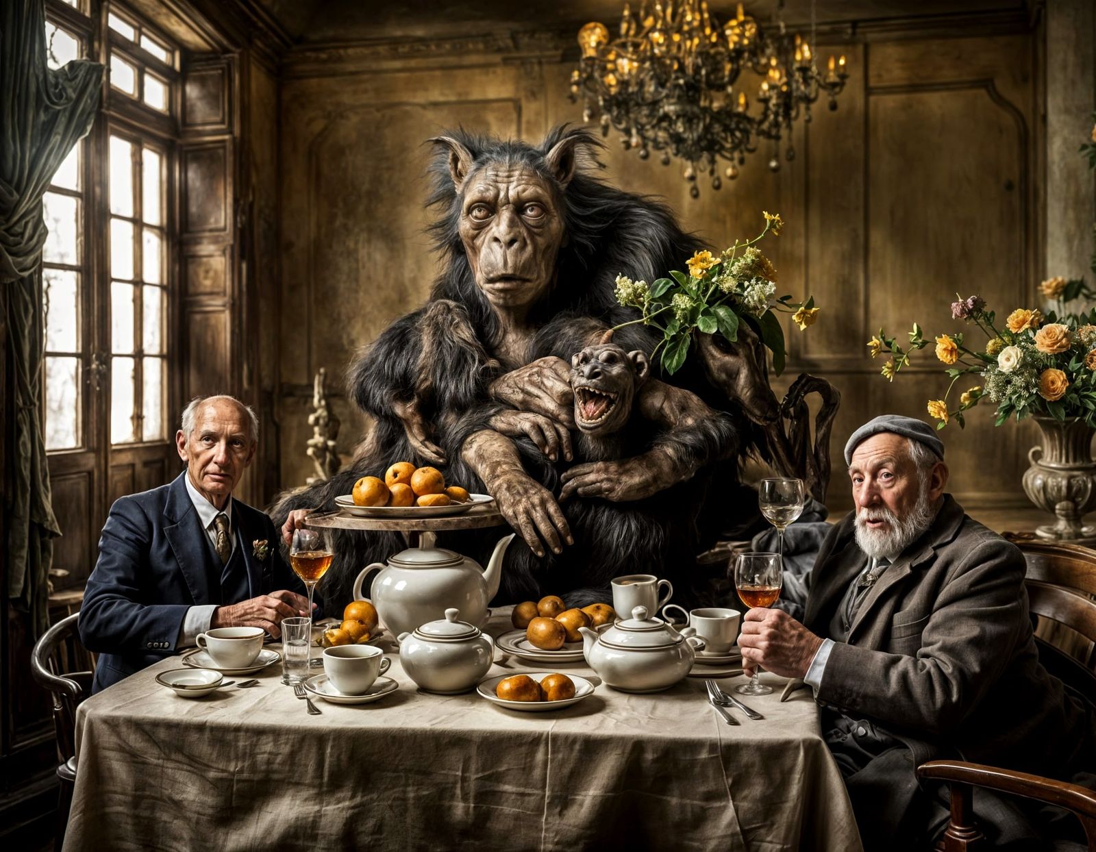 Surreal Alien Celebration in Dreamy Restaurant